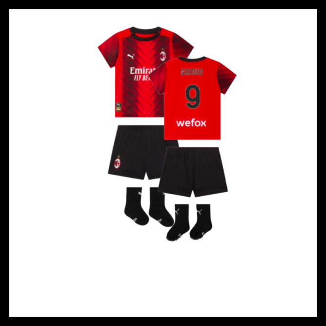 Billige Fodboldtrøjer AC Milan 2023-2024 Børn GIROUD #9 Hjemmebanetrøje