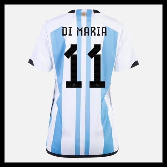 Billige Fodboldtrøjer Argentina VM I Fodbold 2022 Dame DI MARIA #11 Hjemmebanetrøje