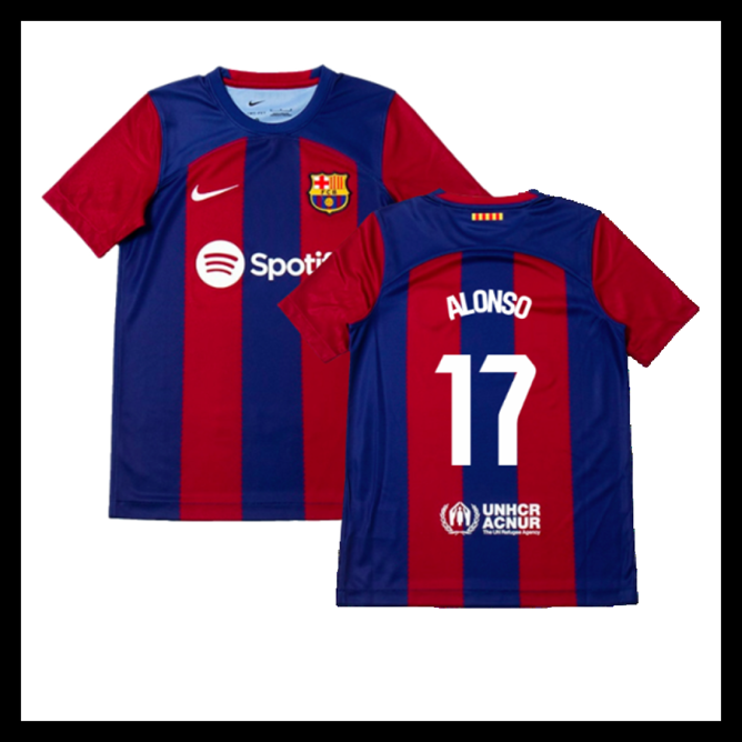 Billige Fodboldtrøjer Barcelona 2023-2024 Børn ALONSO #17 Hjemmebanetrøje