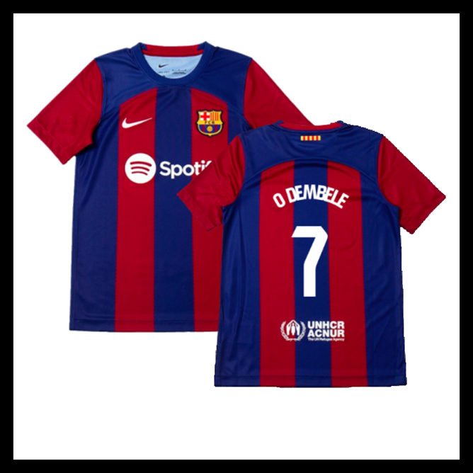 Billige Fodboldtrøjer Barcelona 2023-2024 Børn O DEMBELE #7 Hjemmebanetrøje