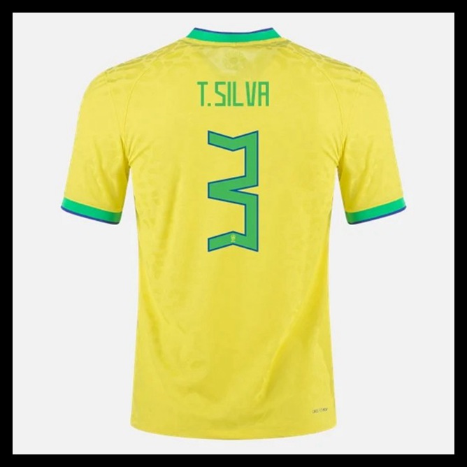 Billige Fodboldtrøjer Brasilien VM I Fodbold 2022 T SILVA #3 Hjemmebanetrøje