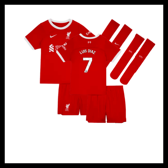 Billige Fodboldtrøjer Liverpool 2023-2024 Børn LUIS DIAZ #7 Hjemmebanetrøje