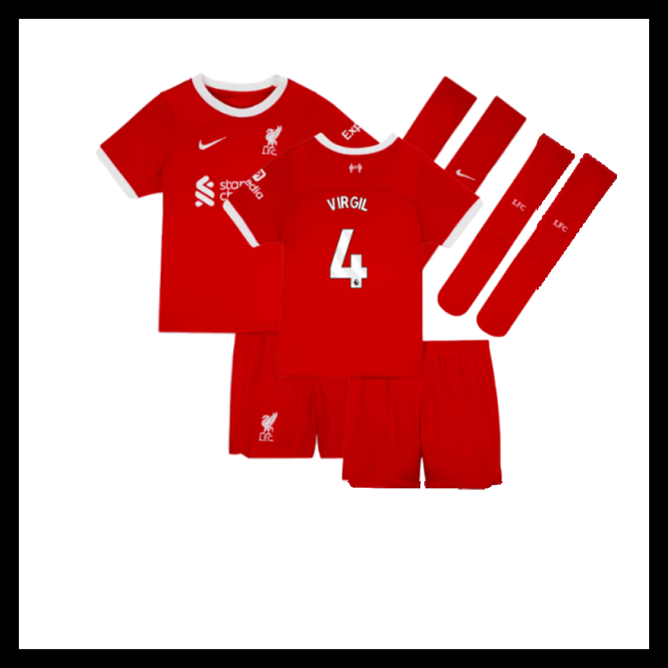 Billige Fodboldtrøjer Liverpool 2023-2024 Børn VIRGIL #4 Hjemmebanetrøje