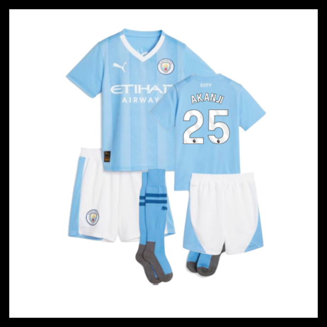 Billige Fodboldtrøjer Manchester City 2023-2024 Børn AKANJI #25 Hjemmebanetrøje
