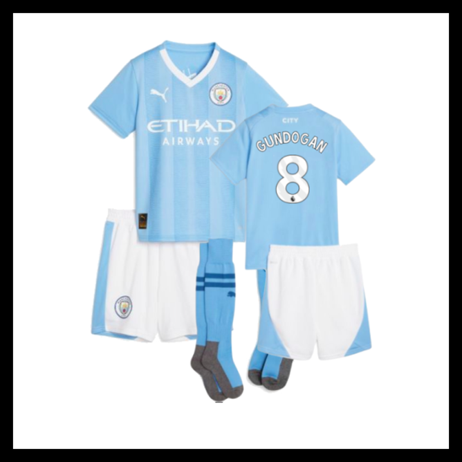 Billige Fodboldtrøjer Manchester City 2023-2024 Børn GUNDOGAN #8 Hjemmebanetrøje