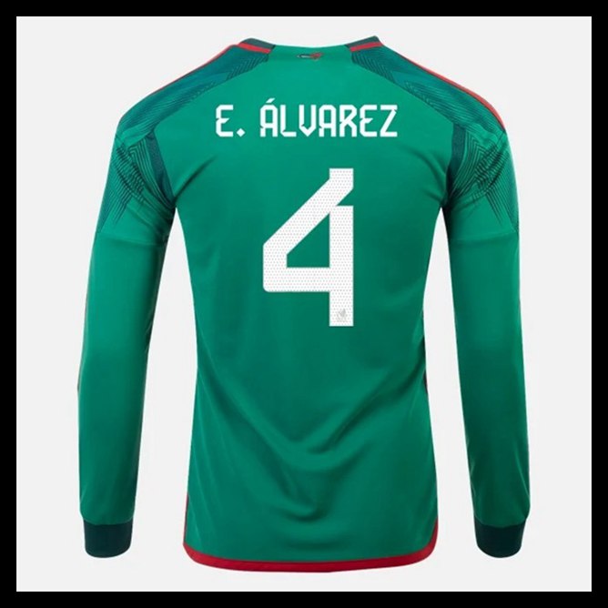 Billige Fodboldtrøjer Mexico VM I Fodbold 2022 E ALVAREZ #4 Lange ærmer Hjemmebanetrøje