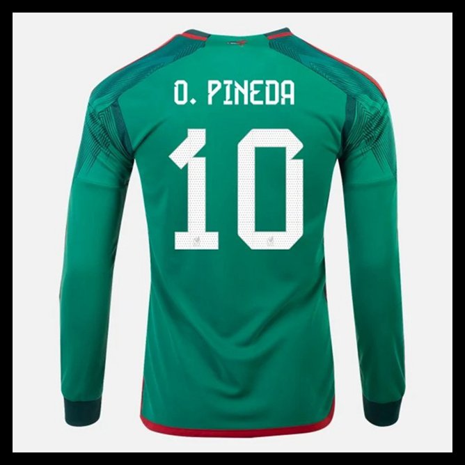 Billige Fodboldtrøjer Mexico VM I Fodbold 2022 O PINEDA #10 Lange ærmer Hjemmebanetrøje