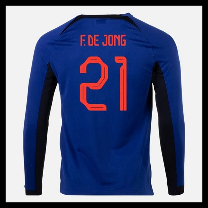 Billige Fodboldtrøjer Holland VM I Fodbold 2022 F DE JONG #21 Lange ærmer Udebanetrøje