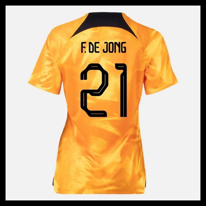 Billige Fodboldtrøjer Holland VM I Fodbold 2022 Dame F DE JONG #21 Hjemmebanetrøje
