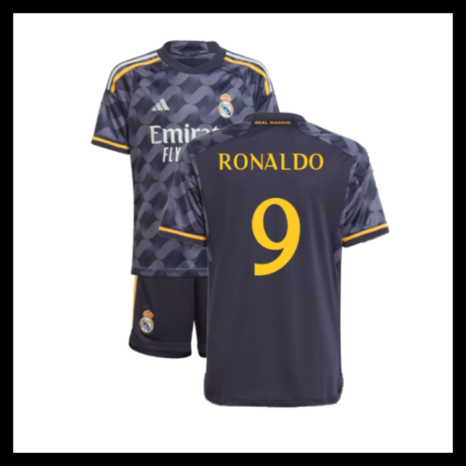 Billige Fodboldtrøjer Real Madrid 2023-2024 Børn RONALDO #9 Udebanetrøje