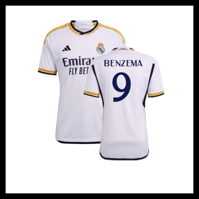 Billige Fodboldtrøjer Real Madrid 2023-2024 BENZEMA #9 Hjemmebanetrøje