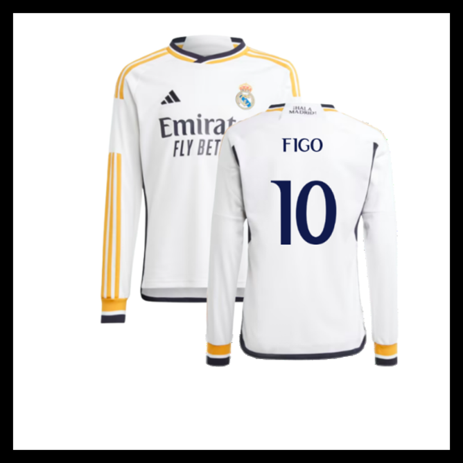 Billige Fodboldtrøjer Real Madrid 2023-2024 FIGO #10 Lange ærmer Hjemmebanetrøje