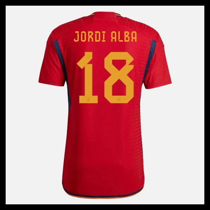 Billige Fodboldtrøjer Spanien VM I Fodbold 2022 JORDI ALBA #18 Hjemmebanetrøje