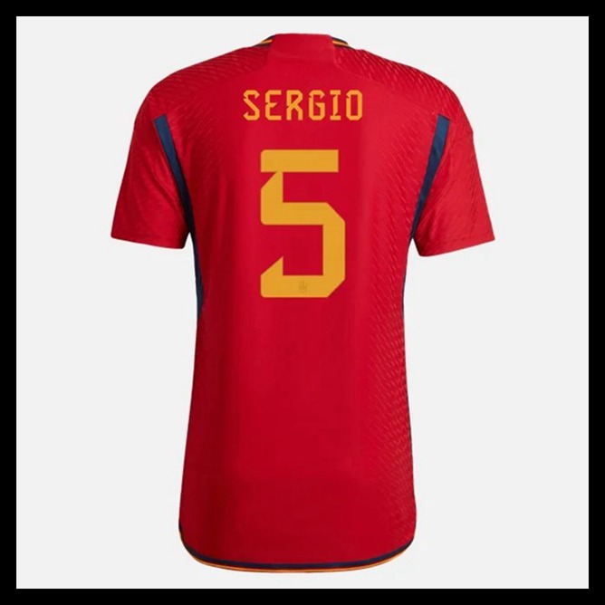 Billige Fodboldtrøjer Spanien VM I Fodbold 2022 SERGIO #5 Hjemmebanetrøje